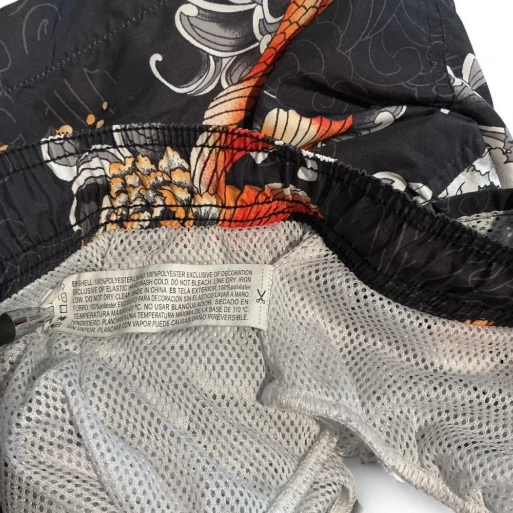 Forever 21 Swim Trunks Mens Small Black Koi‎ Fish Floral Excellent Board Shorts